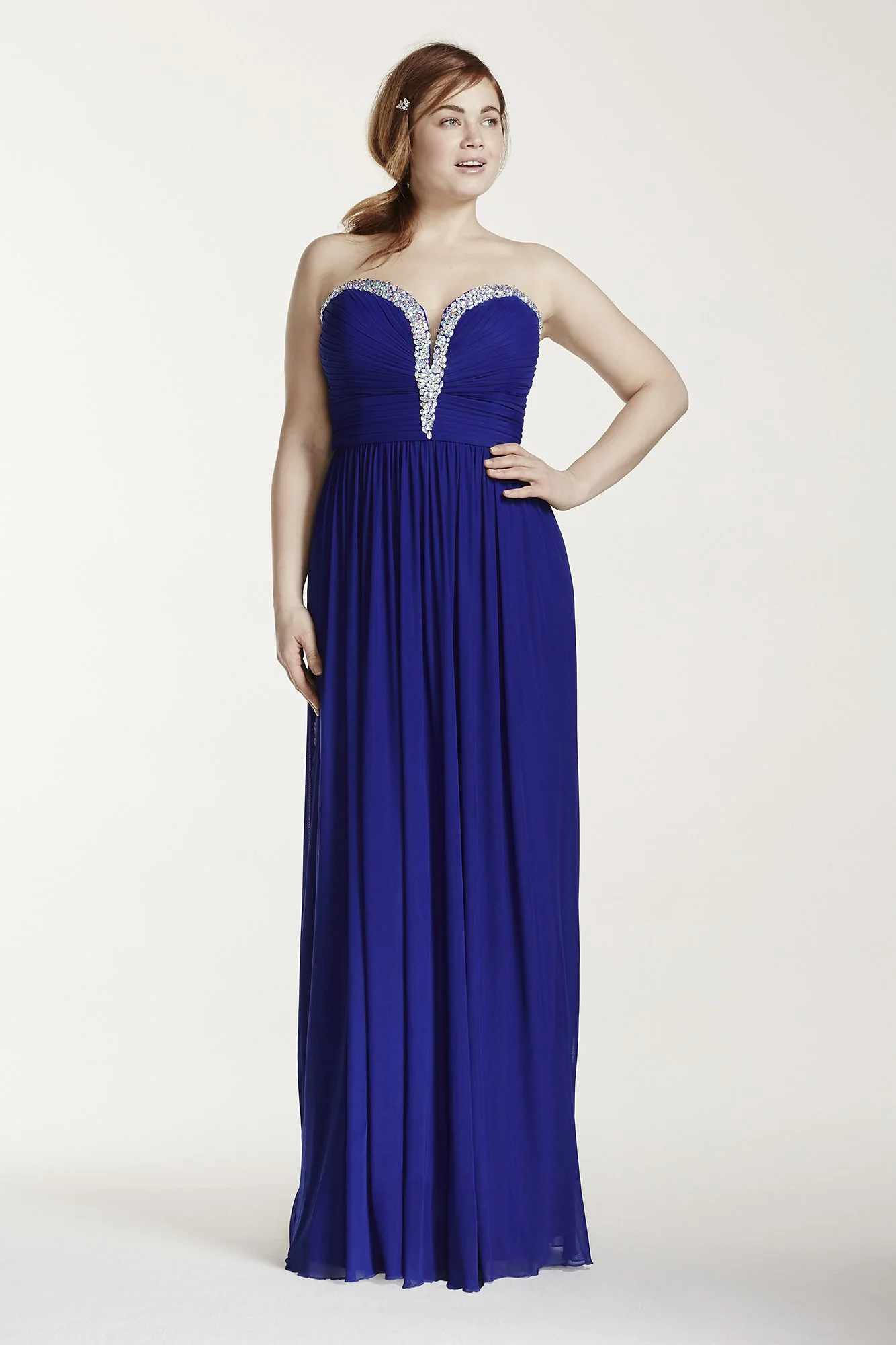 Crystal Embellished V-Plunge Neckline Prom Dress - Image 3