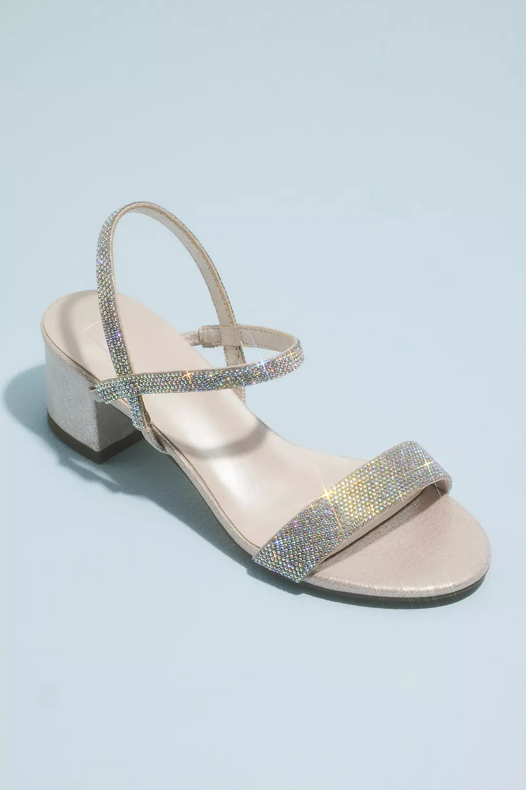 Crystal-Encrusted Stretch Strap Low-Heel Sandals - Image 2