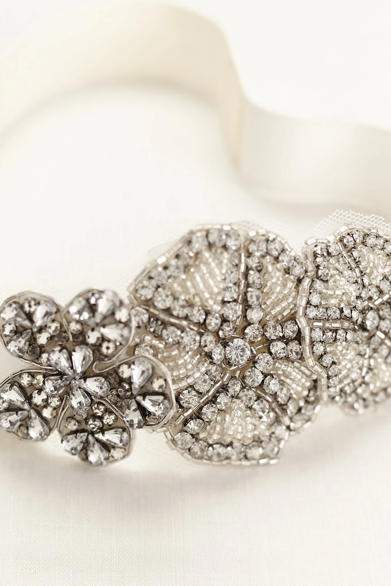 Crystal Flowers on Grosgrain Ribbon Headwrap
