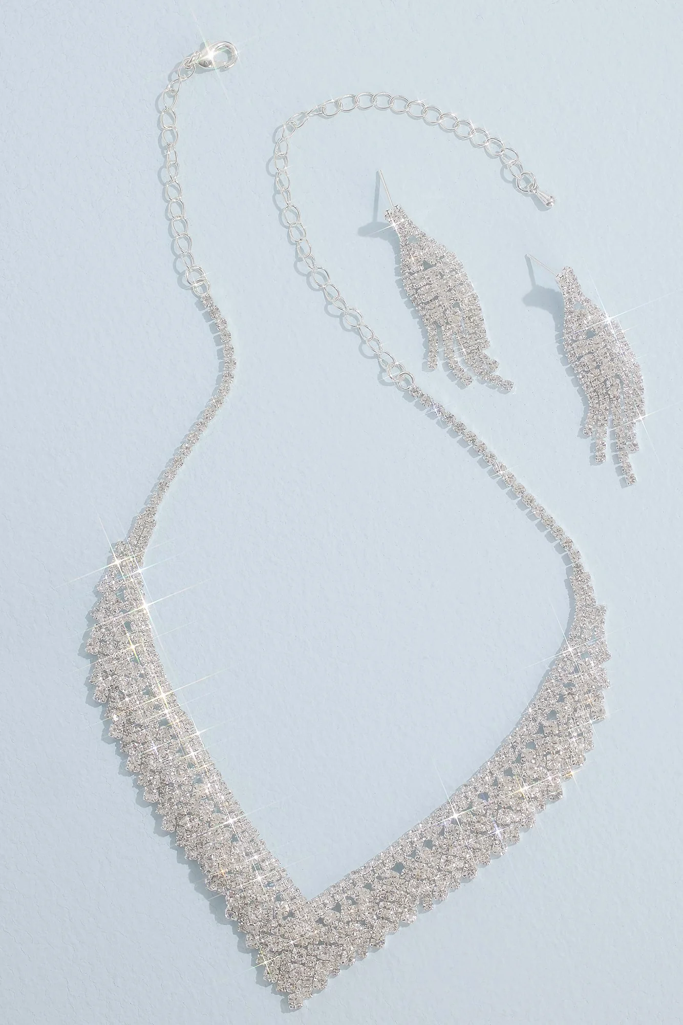 Crystal Fringe Necklace and Earring Set