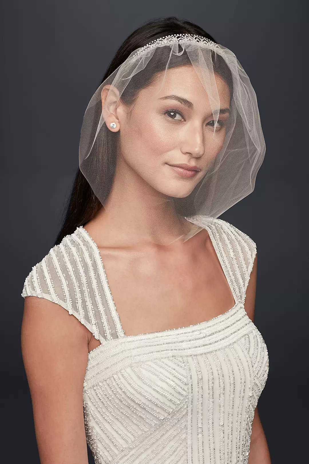 Crystal Headband with Tulle Blusher - Image 2