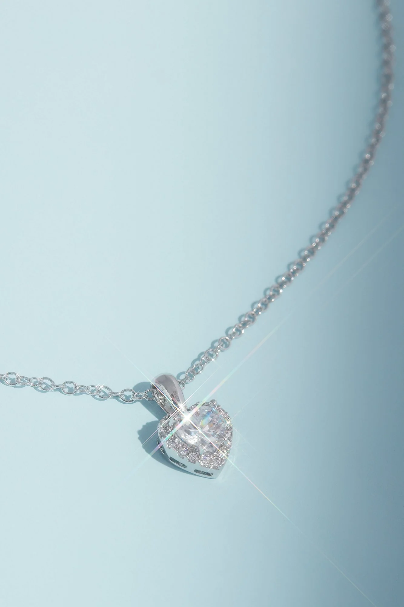 Crystal Heart Pendant Necklace with Pave Halo - Image 2