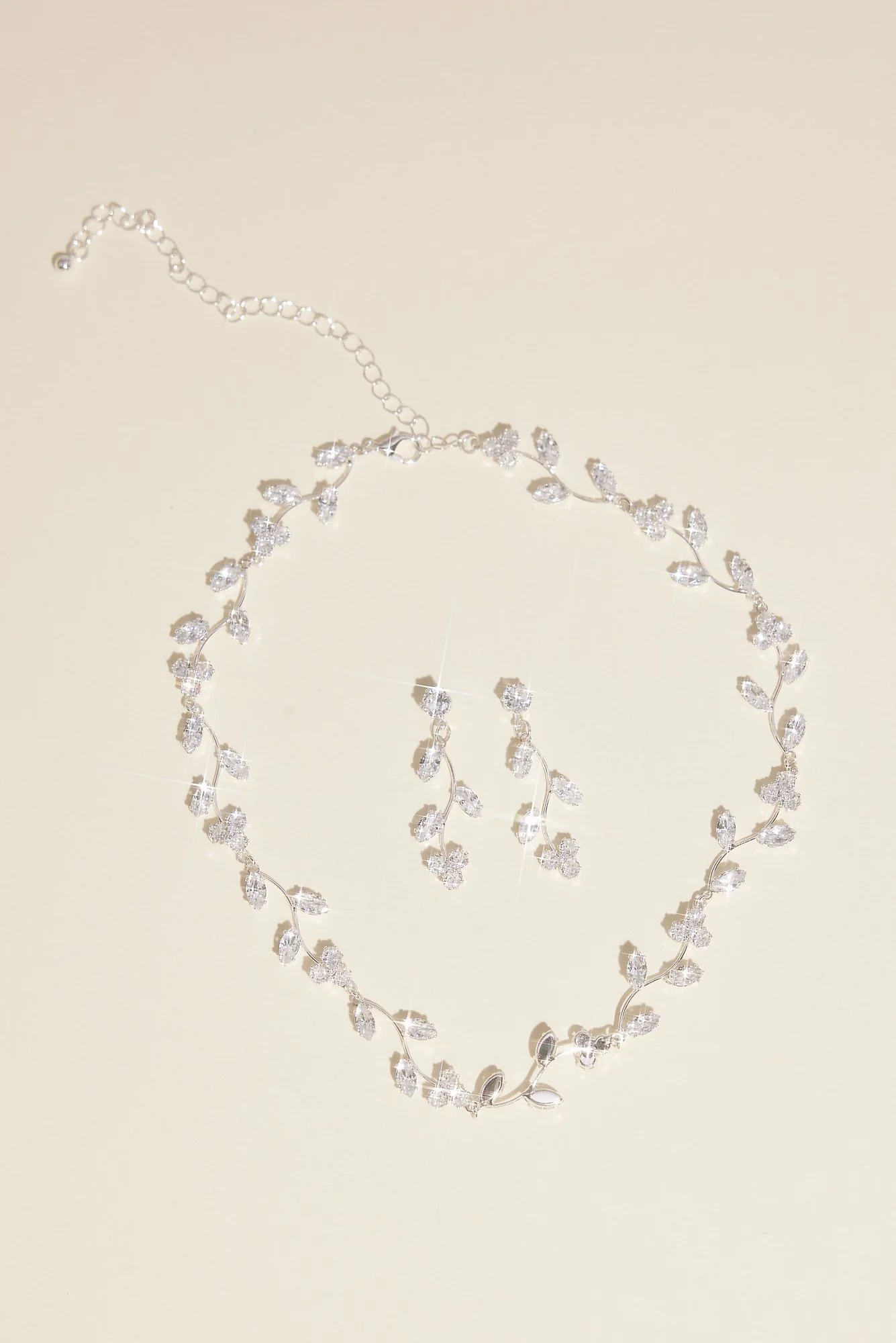 Crystal Leaf Necklace and Earring Jewelry Set