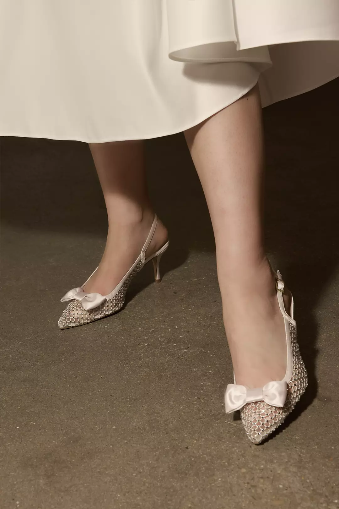Crystal Mesh Mid Heels with Bow - Image 4