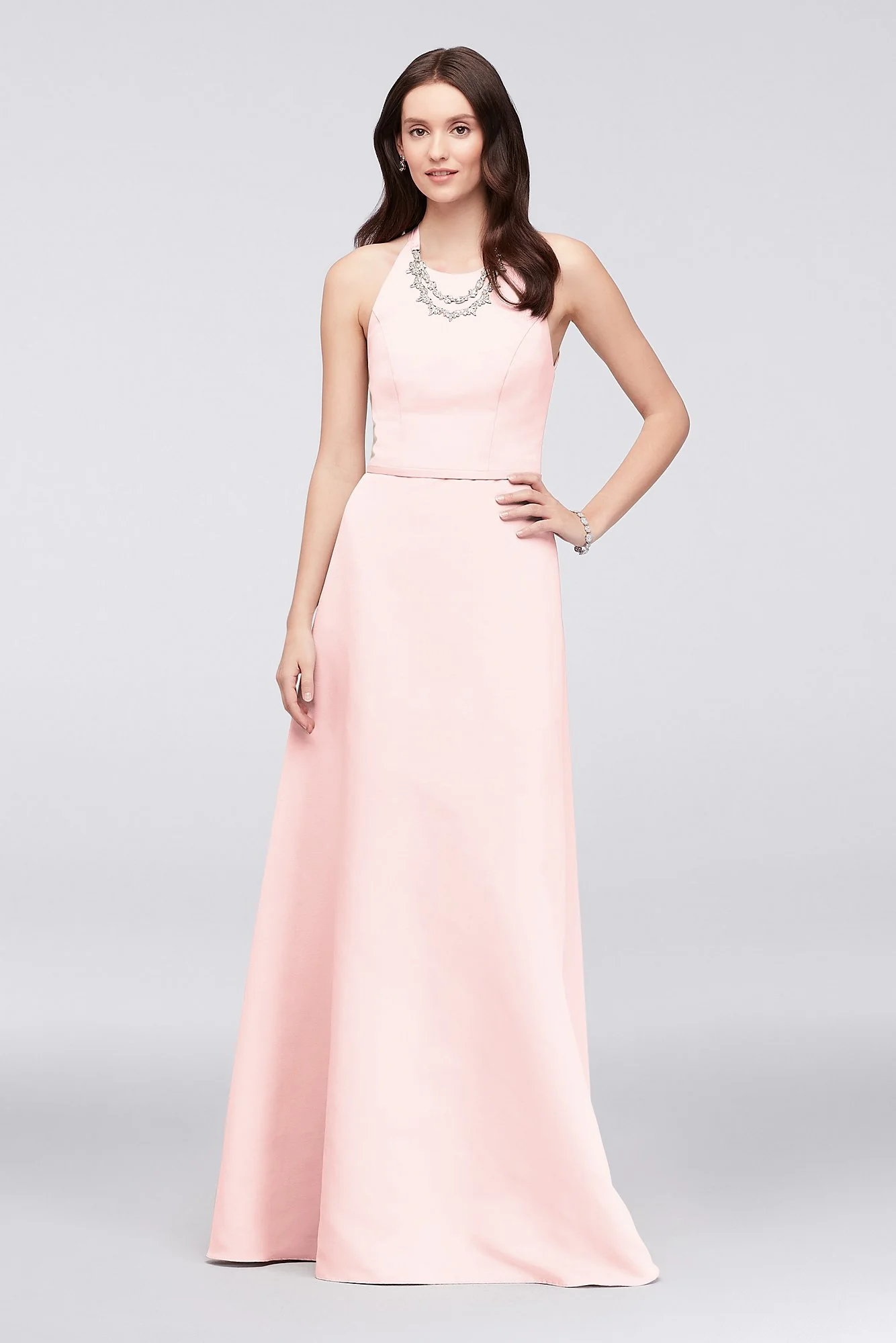 Crystal Necklace Faille A-Line Bridesmaid Dress - Image 11