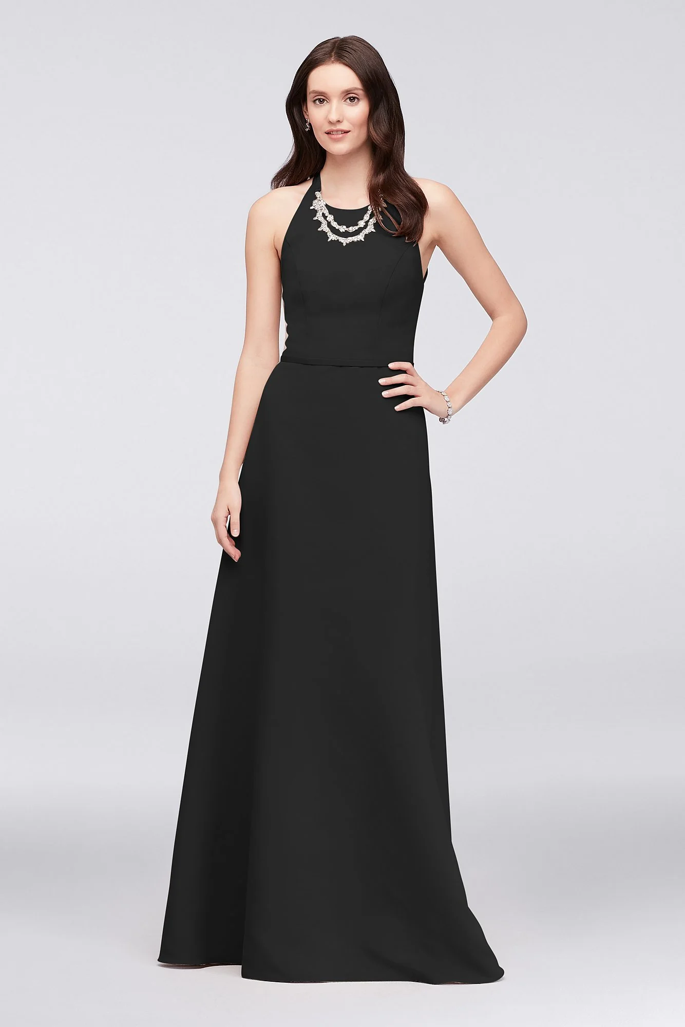 Crystal Necklace Faille A-Line Bridesmaid Dress - Image 17