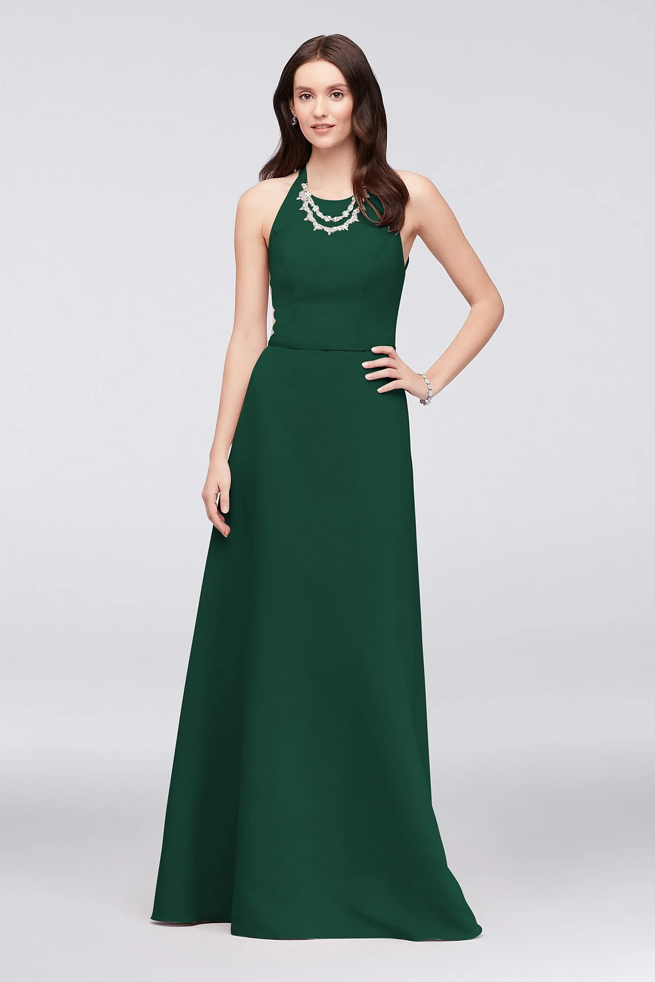 Crystal Necklace Faille A-Line Bridesmaid Dress - Image 18
