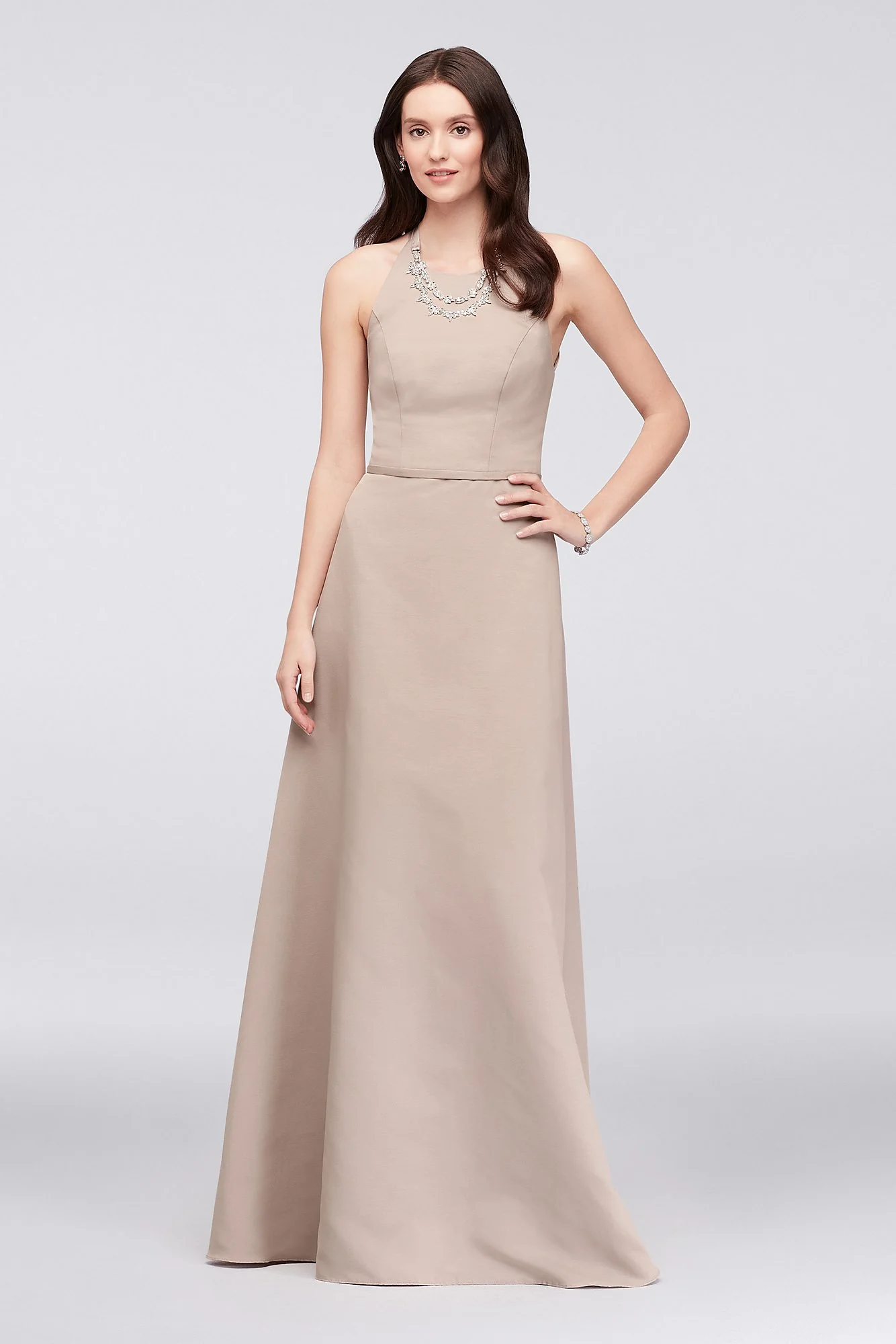 Crystal Necklace Faille A-Line Bridesmaid Dress - Image 19