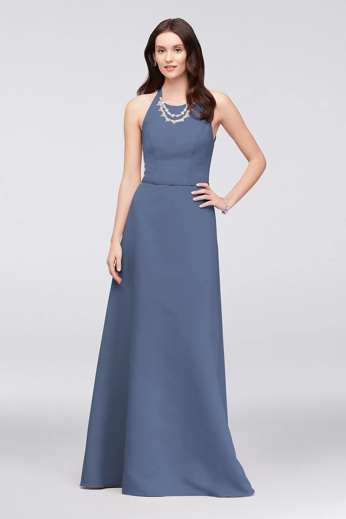 Crystal Necklace Faille A-Line Bridesmaid Dress - Image 2