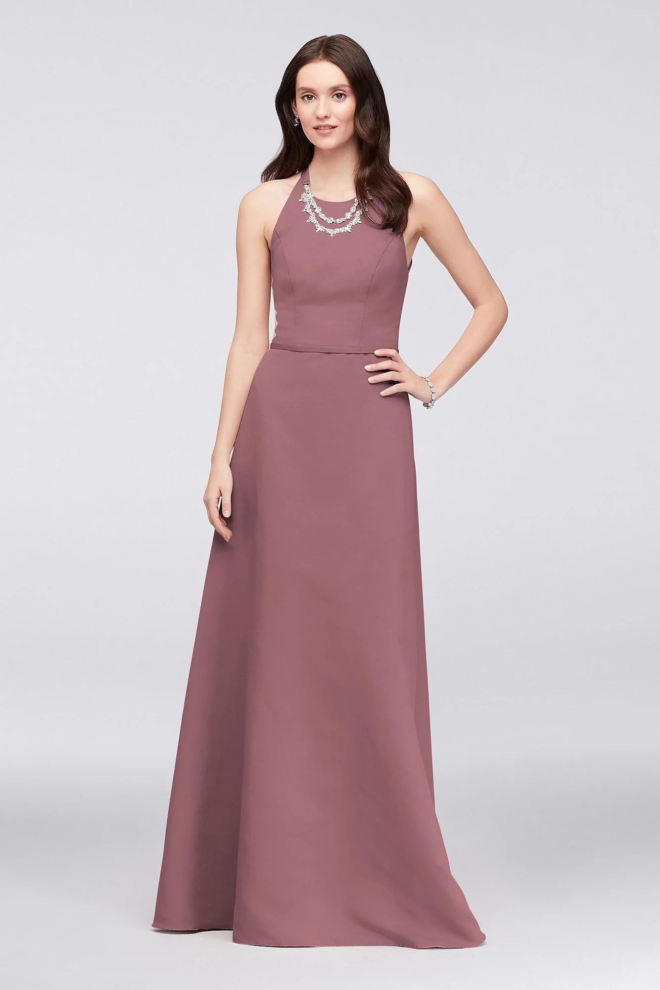 Crystal Necklace Faille A-Line Bridesmaid Dress - Image 20