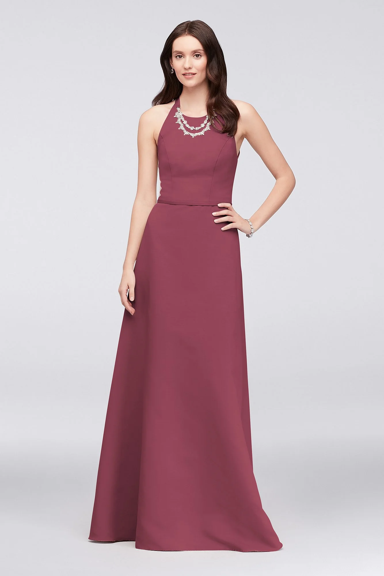 Crystal Necklace Faille A-Line Bridesmaid Dress - Image 21