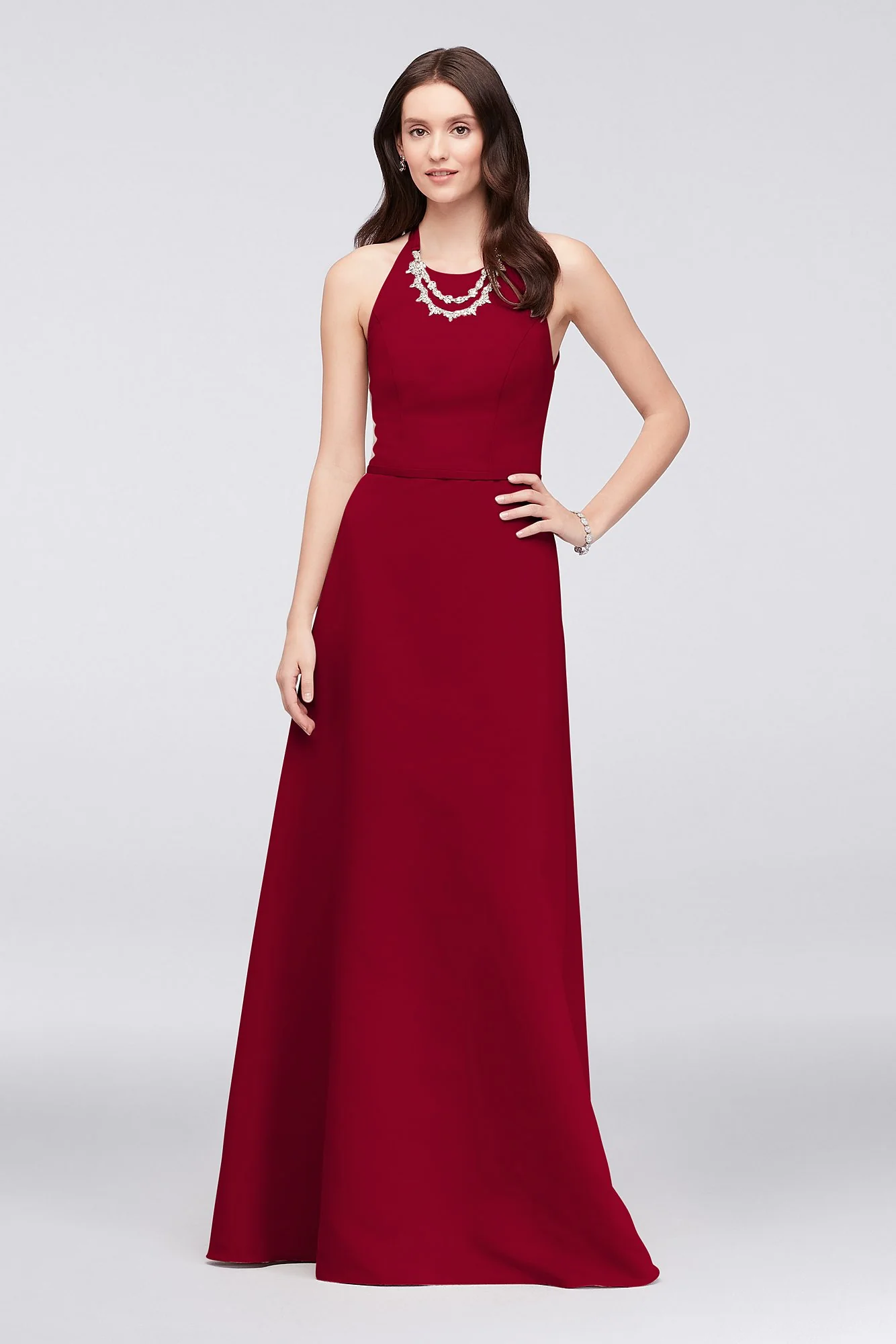 Crystal Necklace Faille A-Line Bridesmaid Dress - Image 24