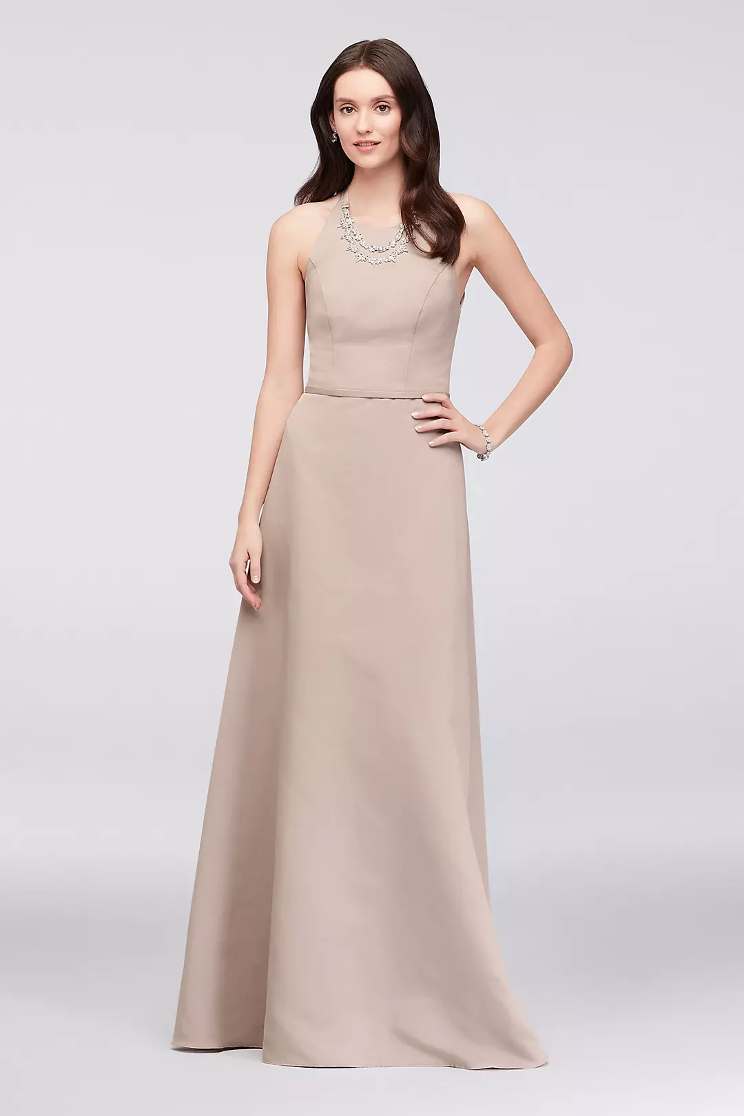 Crystal Necklace Faille A-Line Bridesmaid Dress - Image 26