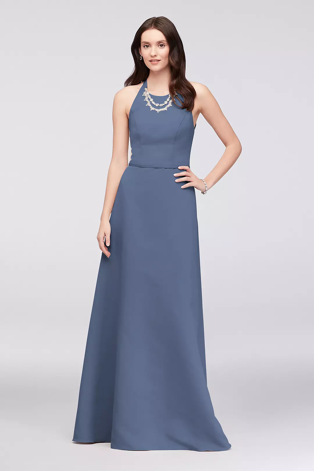 Crystal Necklace Faille A-Line Bridesmaid Dress - Image 27