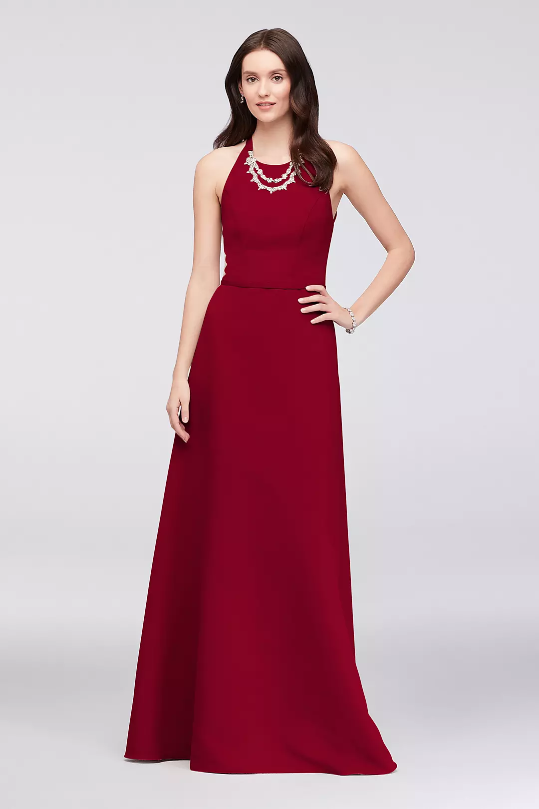 Crystal Necklace Faille A-Line Bridesmaid Dress - Image 29