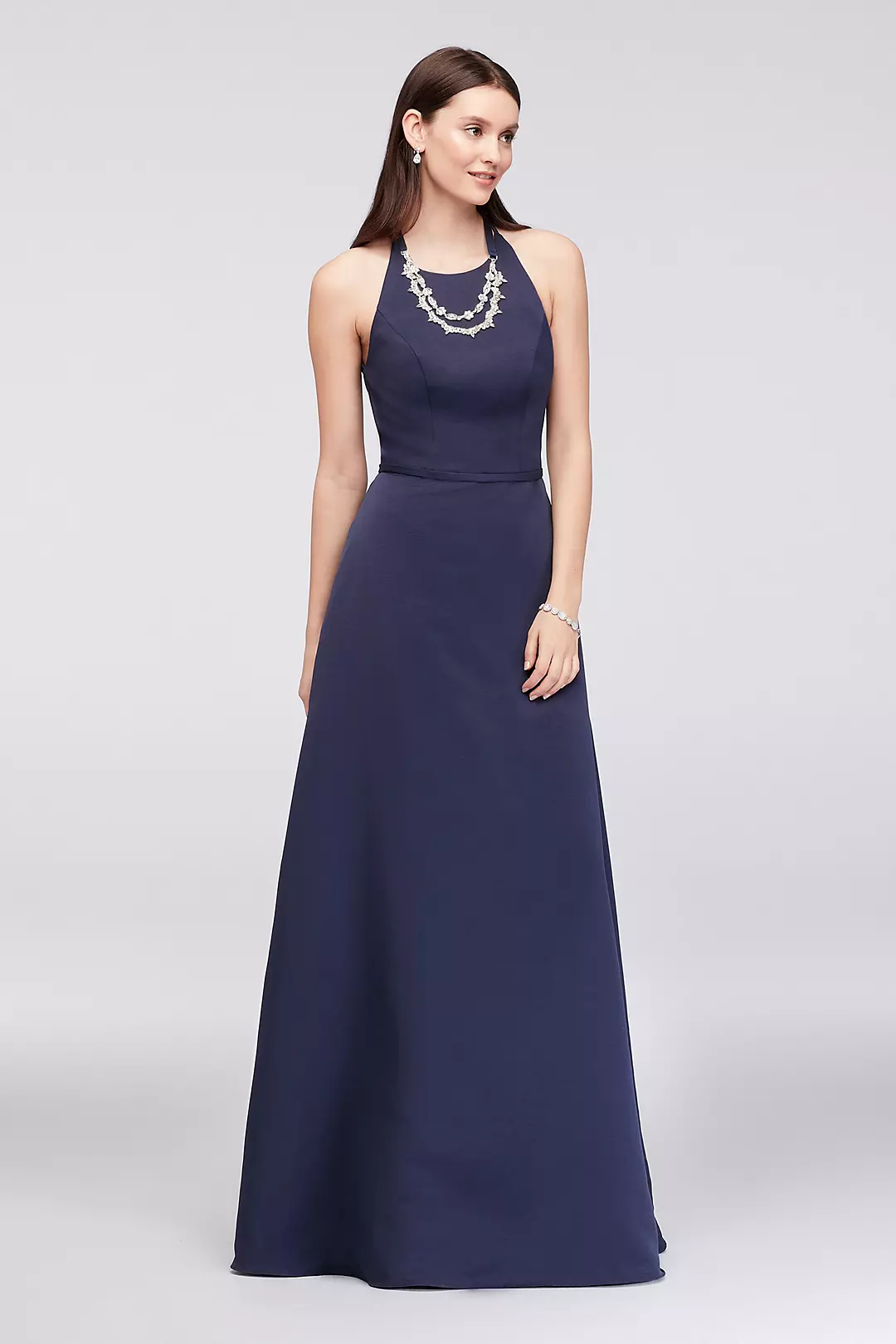 Crystal Necklace Faille A-Line Bridesmaid Dress - Image 30