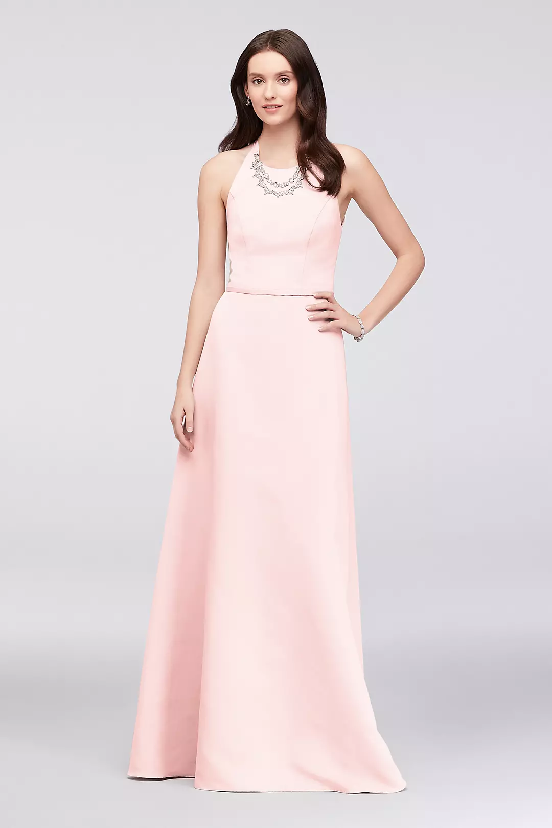 Crystal Necklace Faille A-Line Bridesmaid Dress - Image 31