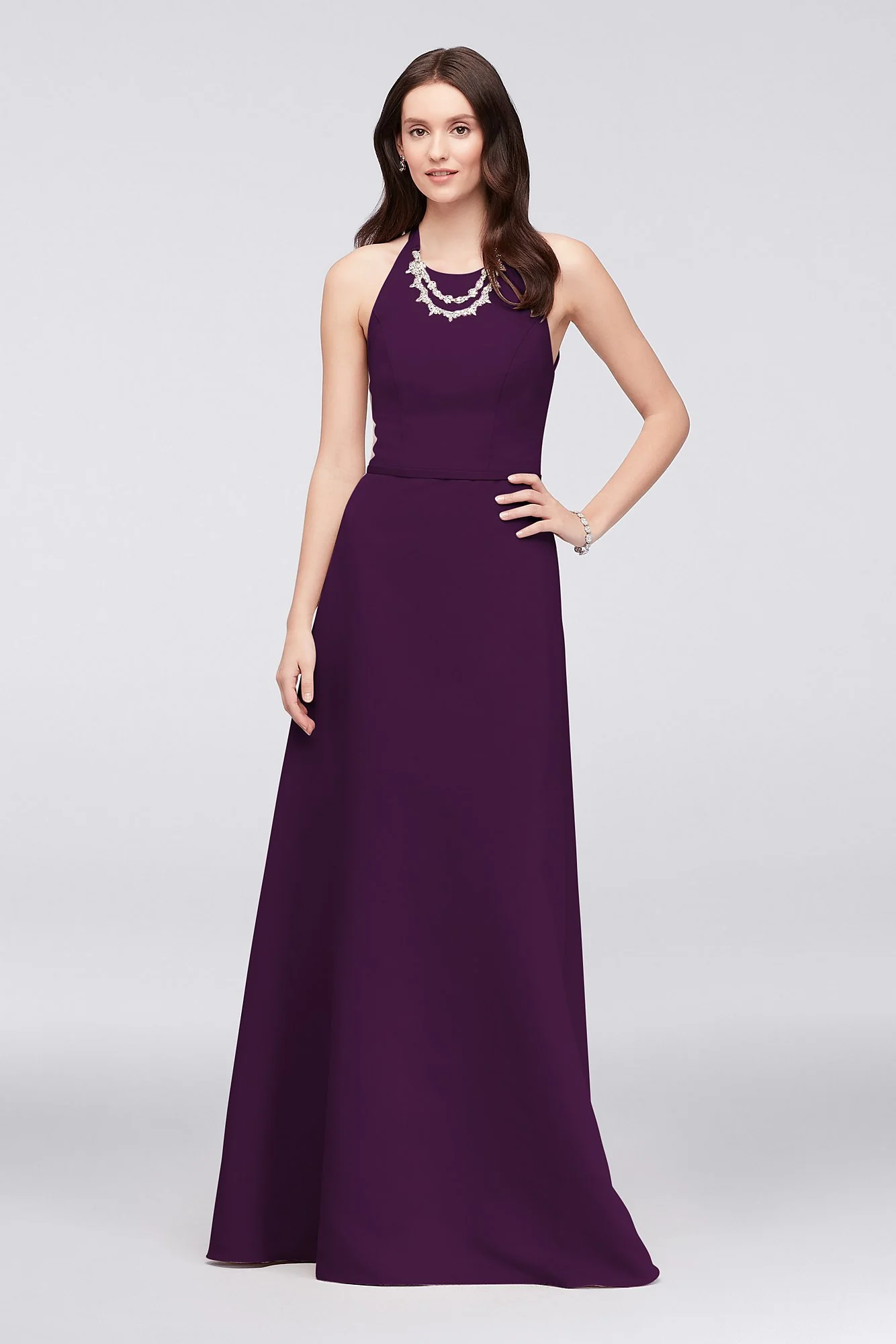 Crystal Necklace Faille A-Line Bridesmaid Dress - Image 4