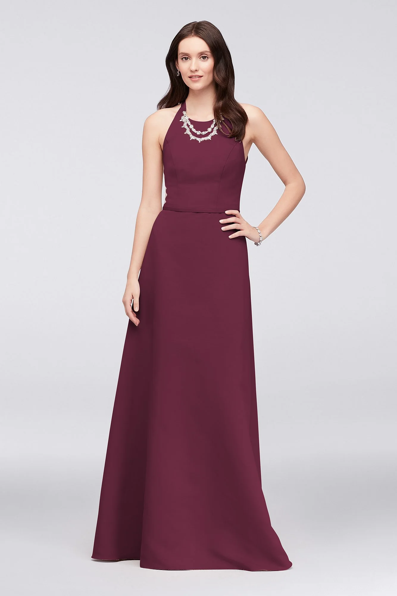 Crystal Necklace Faille A-Line Bridesmaid Dress - Image 7