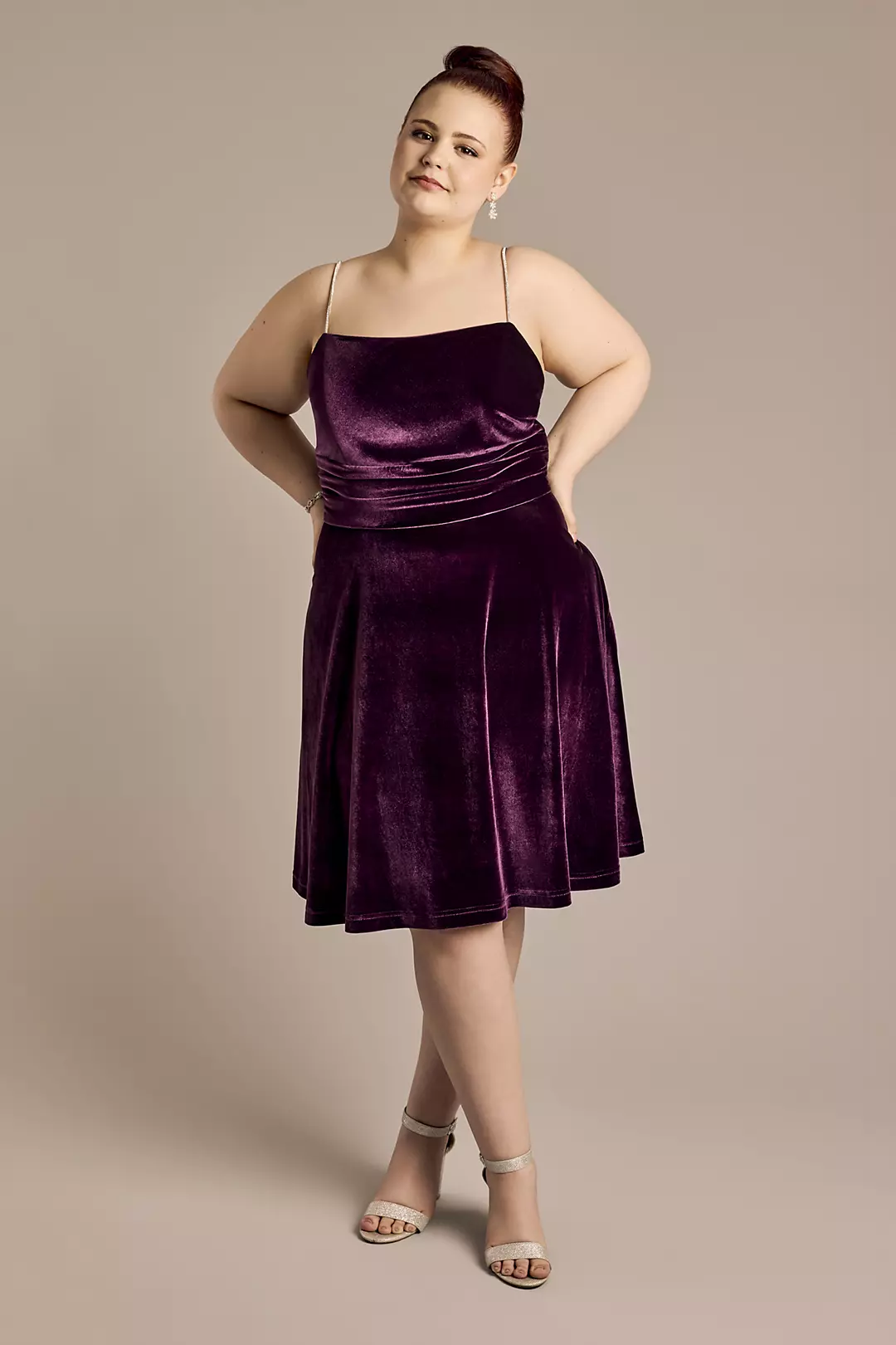 Crystal Rope Strap Velvet A-Line Short Dress - Image 3