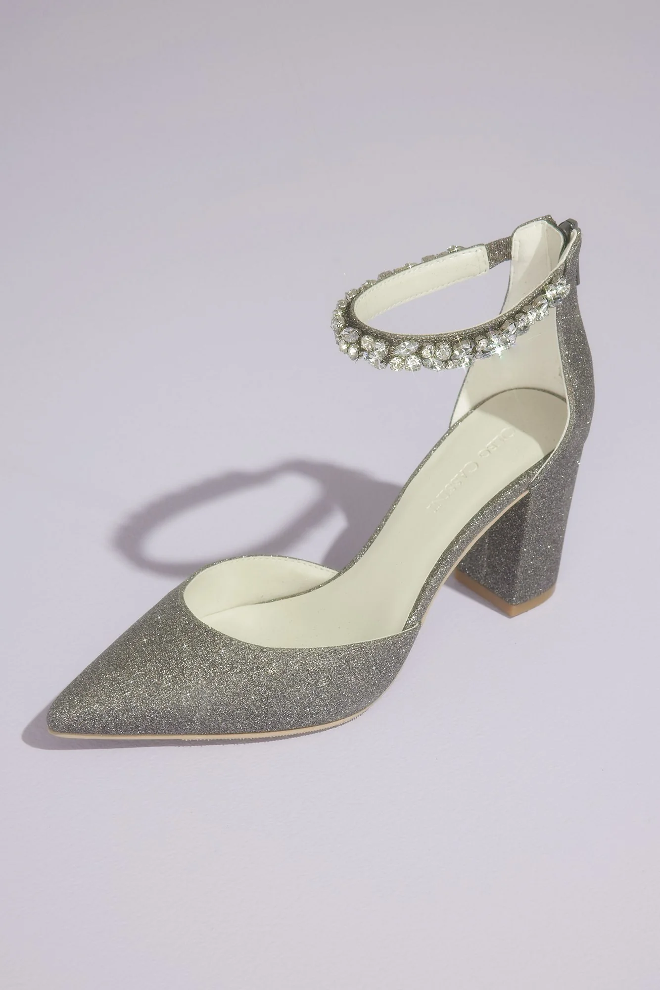 Crystal Strap Glitter Pointed Toe Block Heels