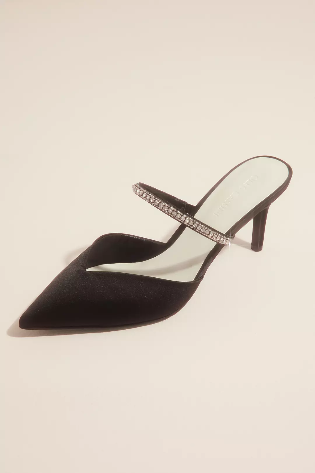 Crystal Strap Pointed Toe Satin Mules - Image 3
