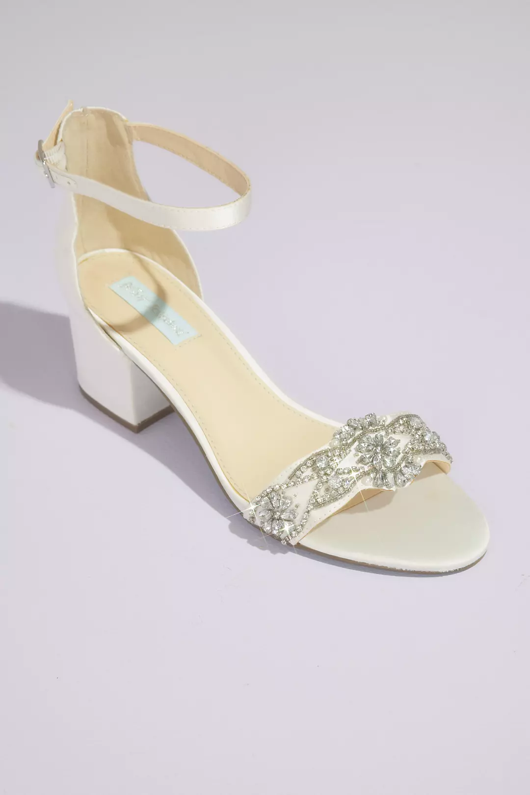 Crystal Strap Satin Block Heel Sandals
