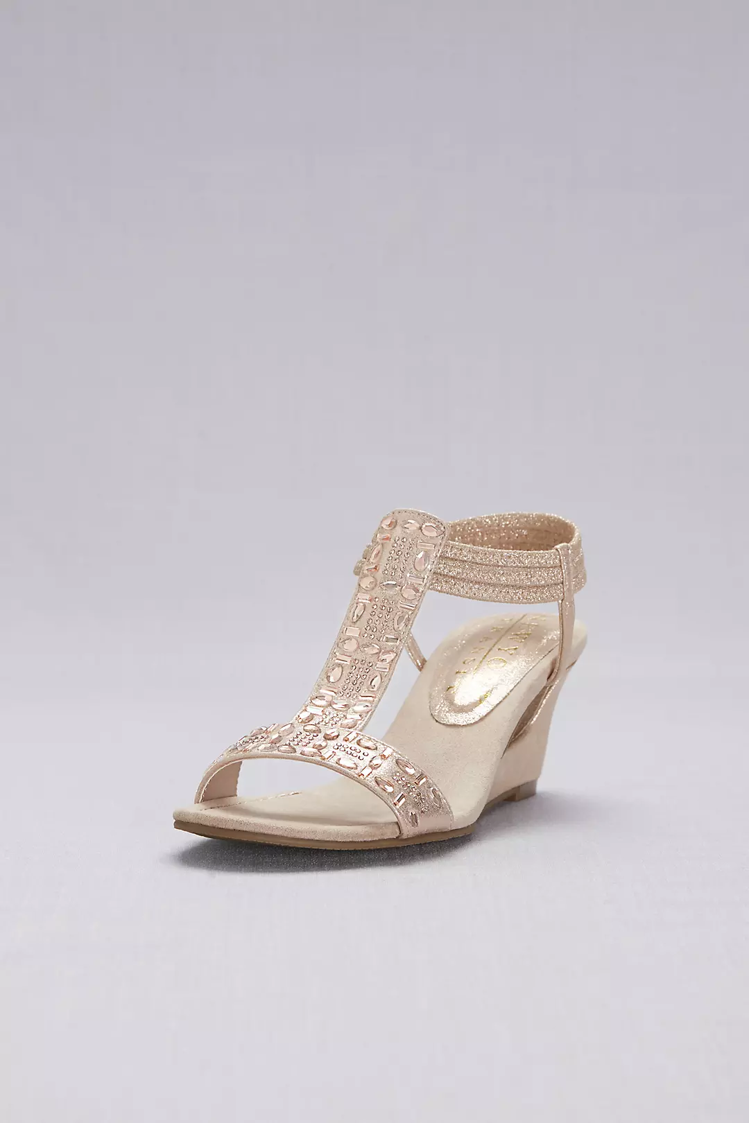 Crystal-Studded Cutout T-Strap Wedges - Image 2