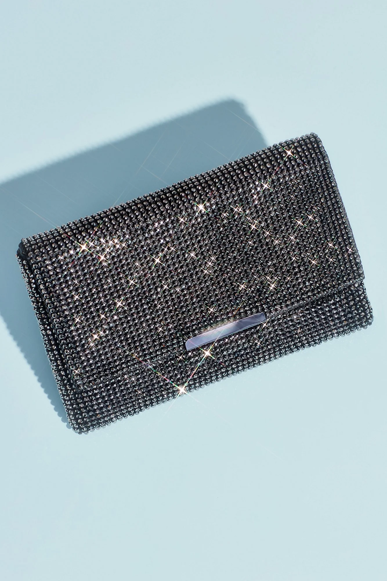 Crystal Studded Mesh Clutch with Foldover