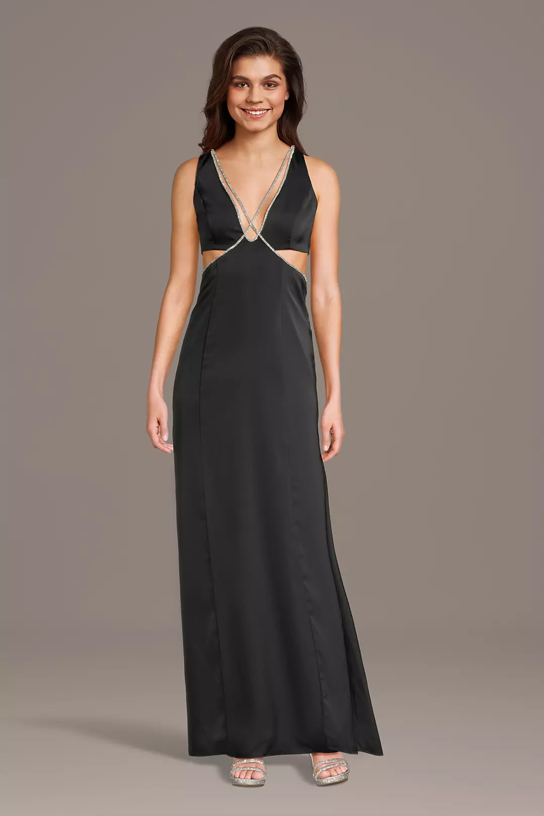 Crystal Trim Cutout A-Line Dress