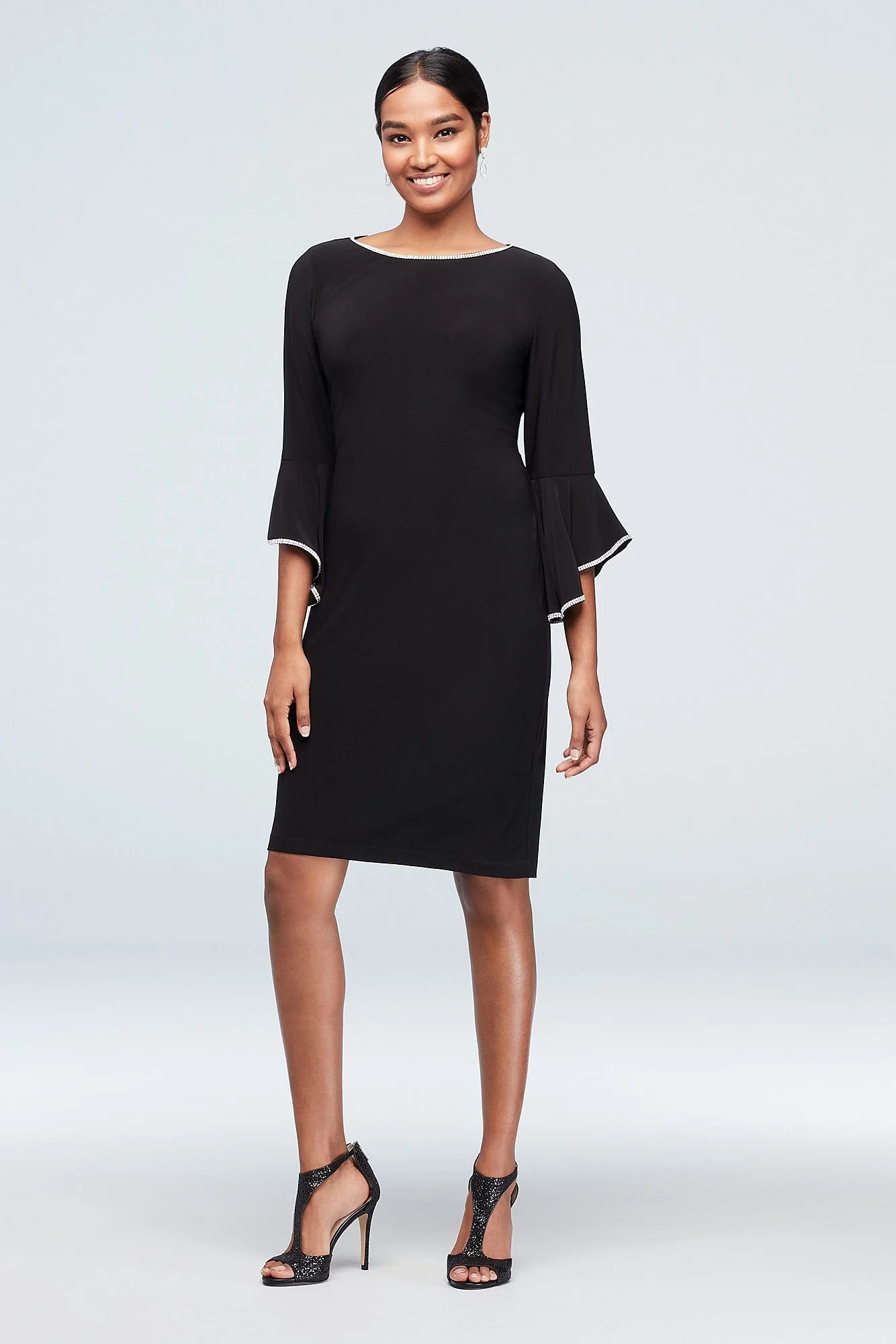 Crystal-Trimmed Bell Sleeve Jersey A-Line Dress - Image 2