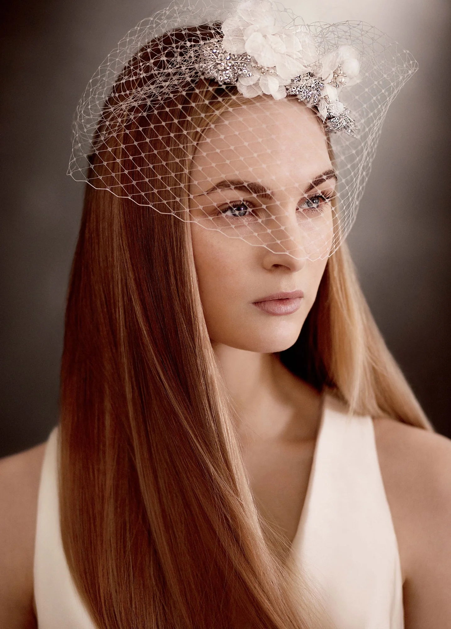 Crystal Tulle Blusher with Organza Petals