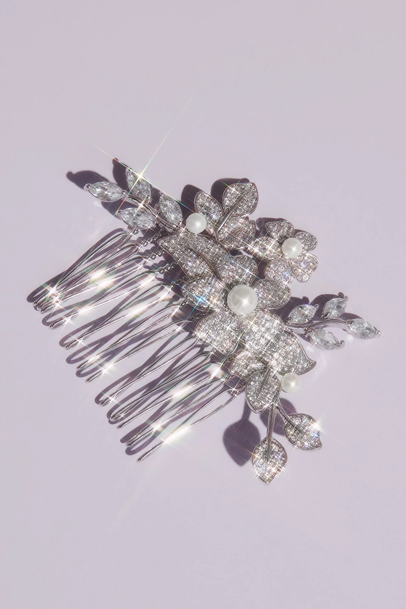 Cubic Zirconia and Pearl Embellished Floral Comb