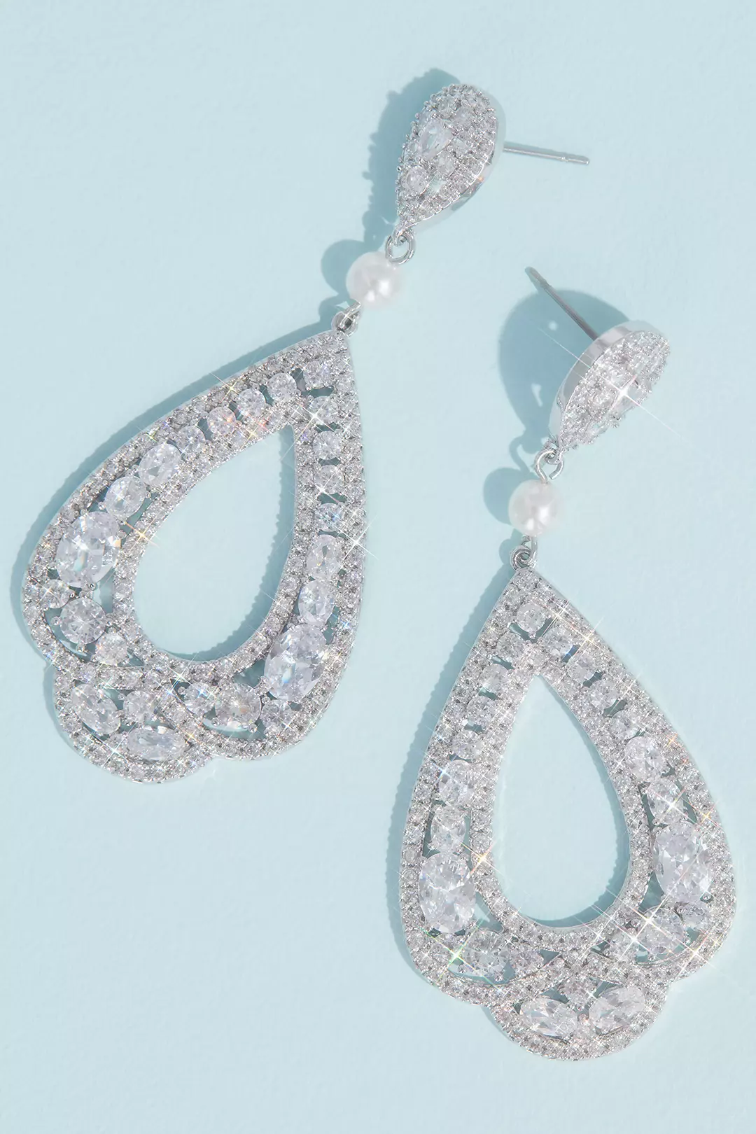Cubic Zirconia and Pearl Scalloped Drop Earrings - Image 2