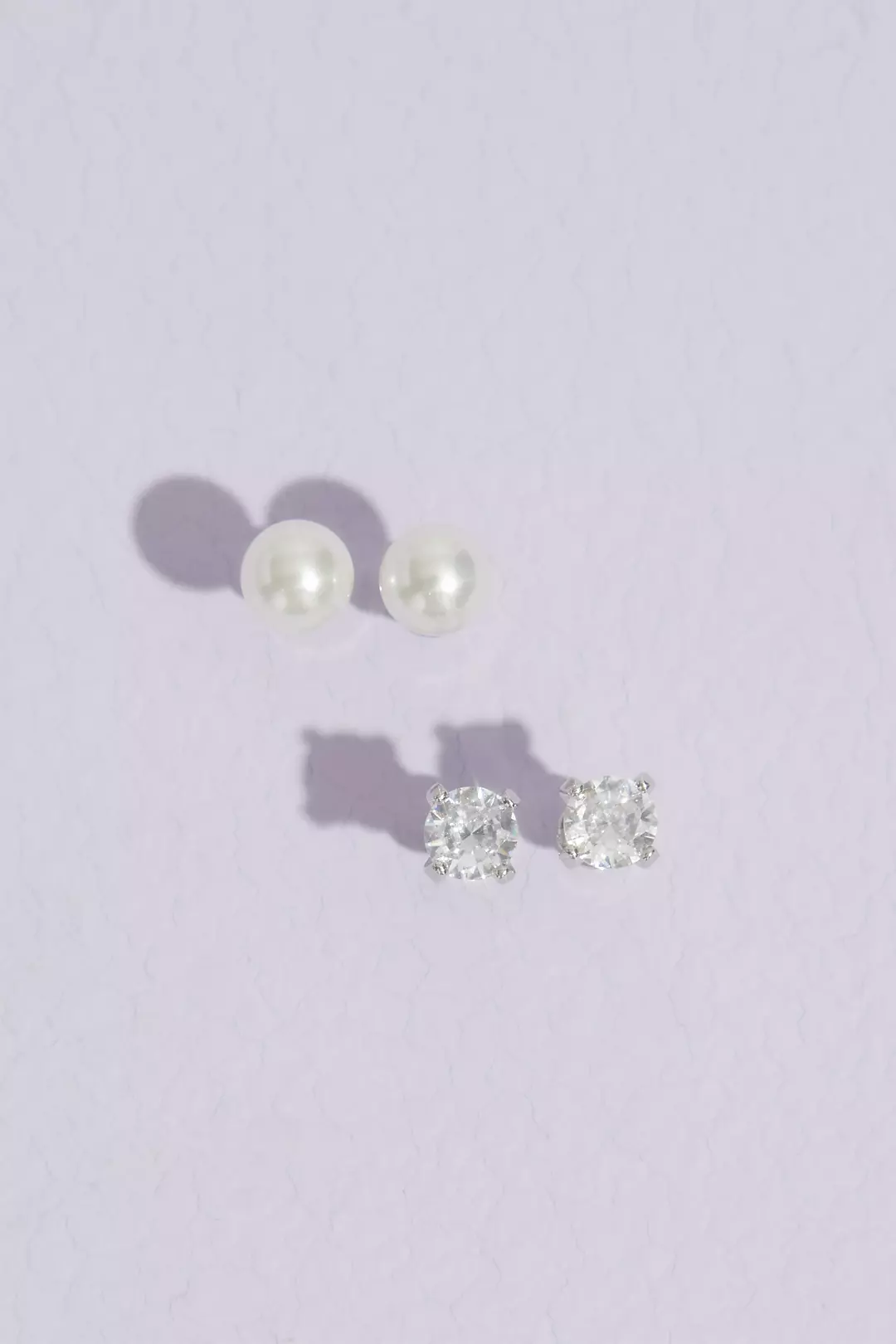 Cubic Zirconia and Pearl Stud Earring Set - Image 2