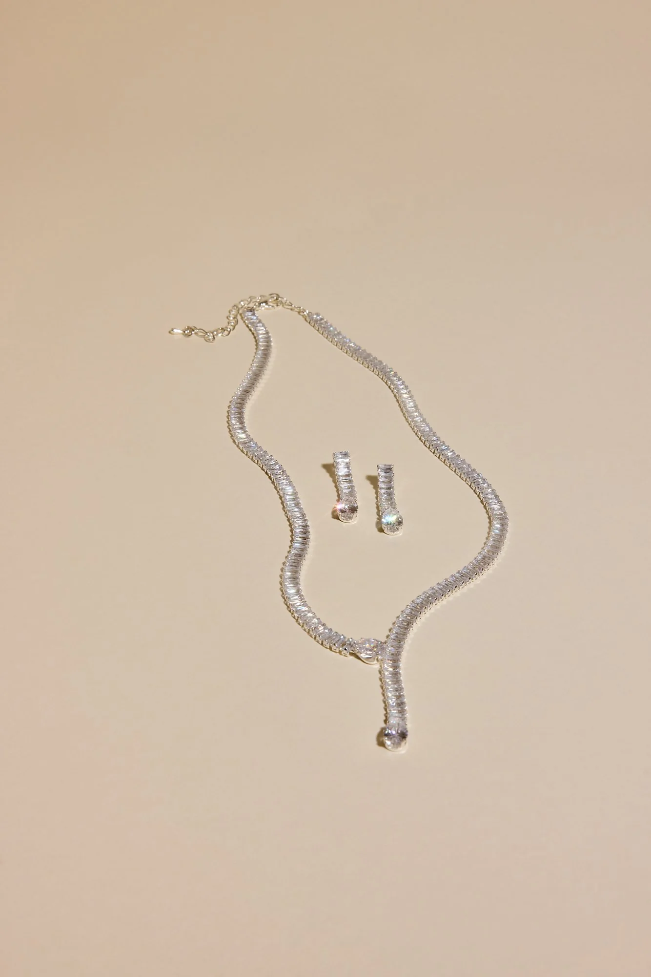 Cubic Zirconia Baguette Y-Necklace and Earrings