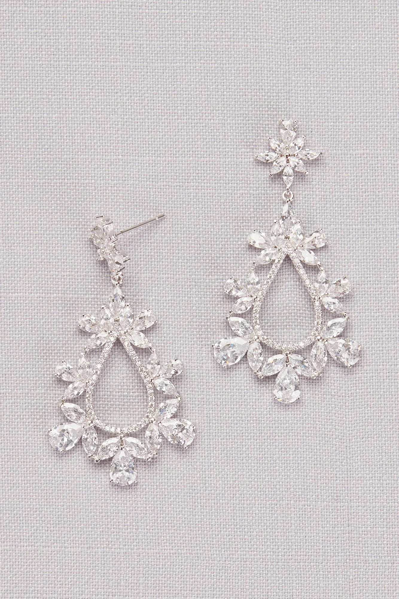 Cubic Zirconia Floral Teardrop Post Earrings