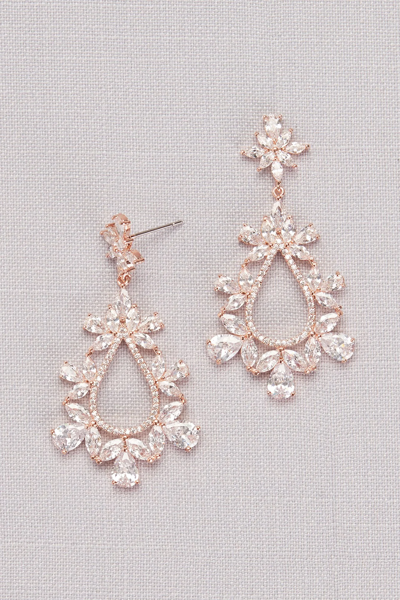 Cubic Zirconia Floral Teardrop Post Earrings - Image 2