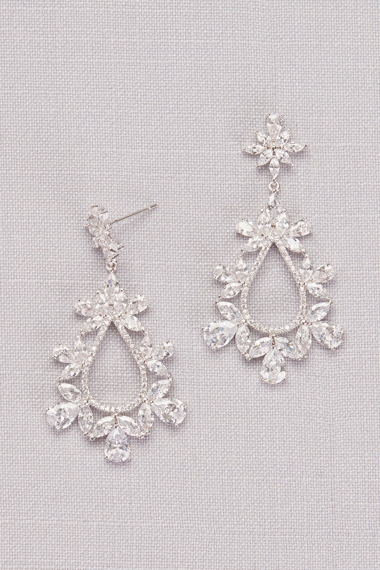 Cubic Zirconia Floral Teardrop Post Earrings - Image 3
