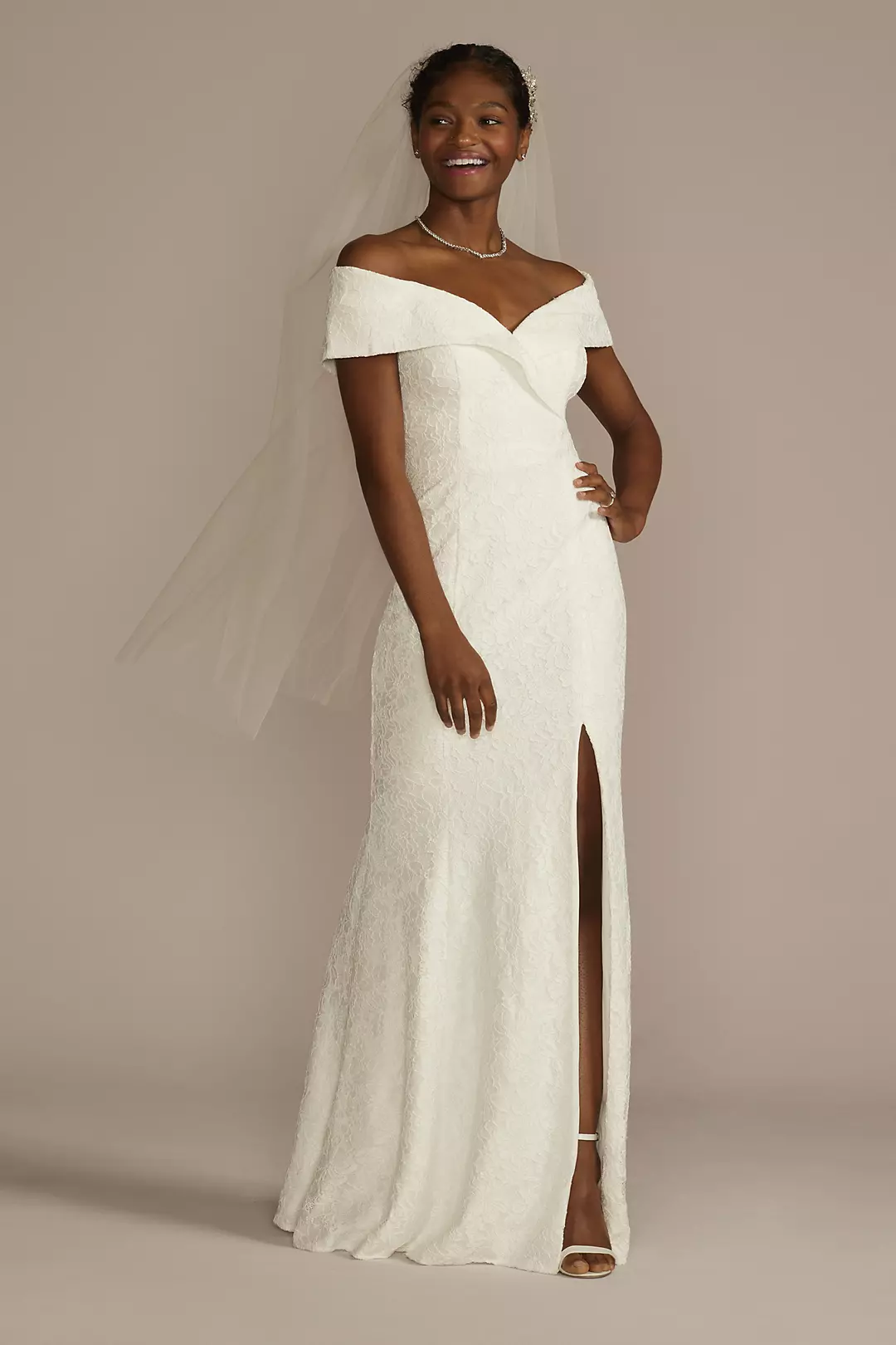 Cuffed Off-the-Shoulder Lace Sheath Gown - Image 5