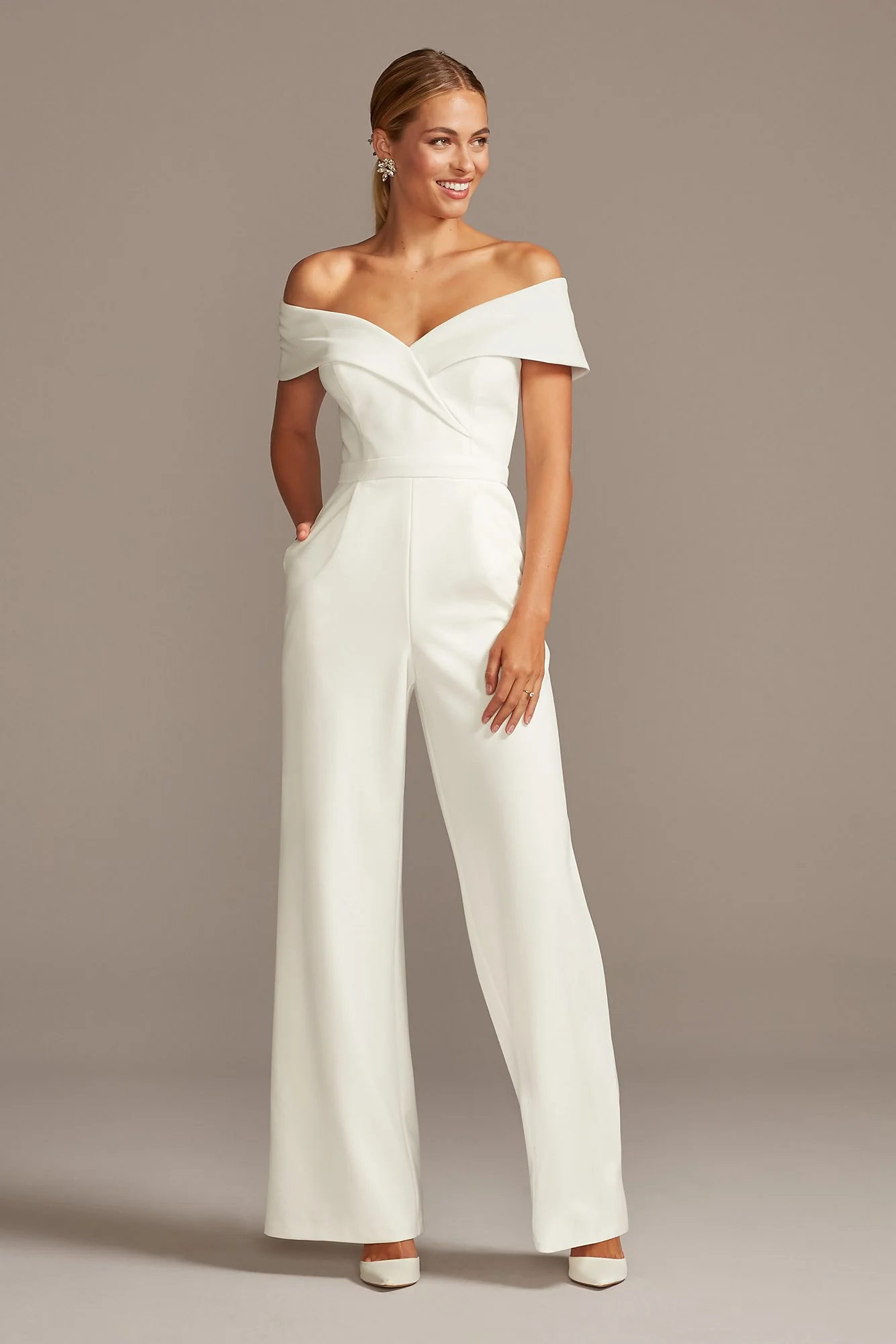 Cuffed Off-the-Shoulder Stretch Crepe Jumpsuit - Image 2