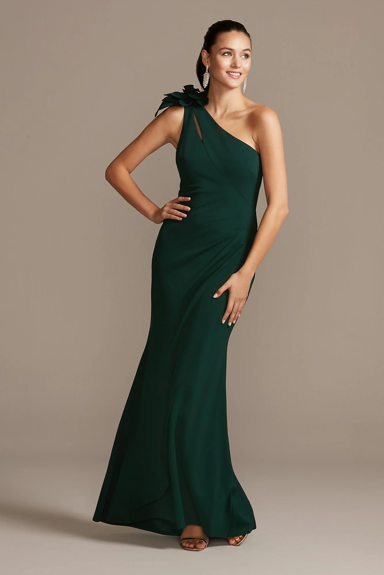 Cutout One Shoulder Sheath Gown with Accent Bow - Image 2