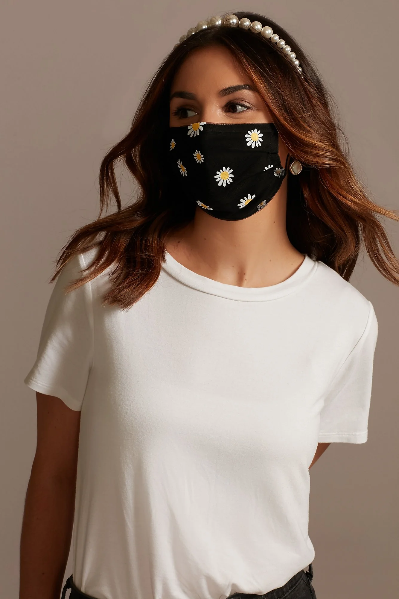 Daisy Print Face Mask with Adjustable Ear Loops
