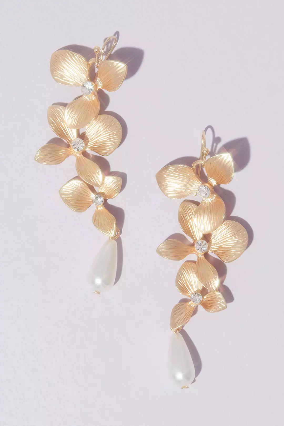 Dangling Floral Drop Earrings with Teardrop Pearls - Image 2