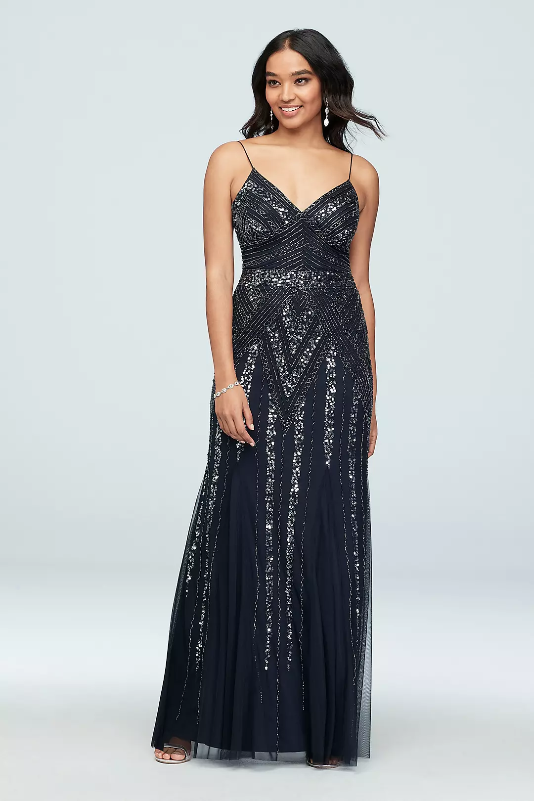 Deco Beaded Mesh A-Line Gown with Godet Skirt - Image 2