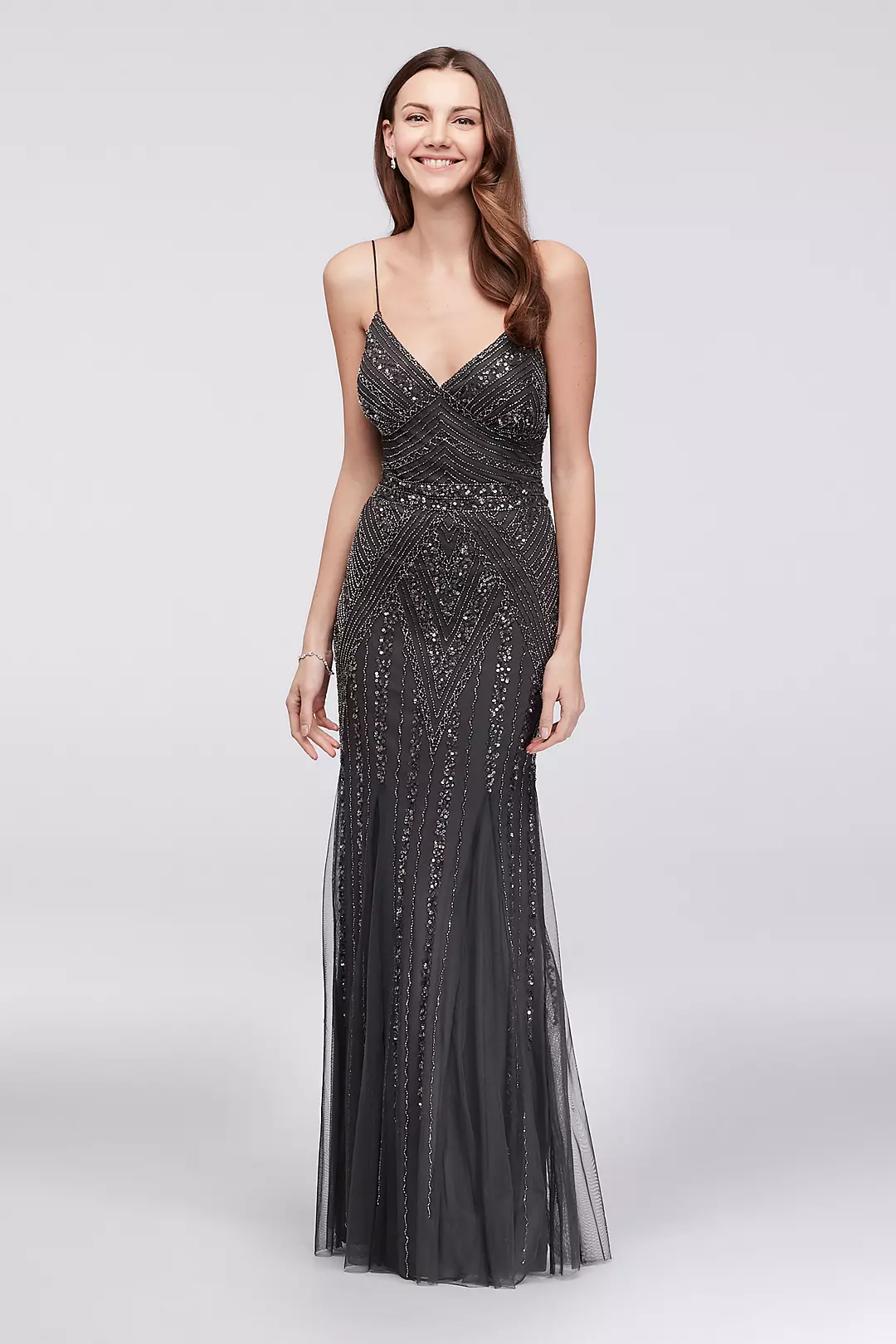 Deco Beaded Mesh A-Line Gown with Godet Skirt - Image 3