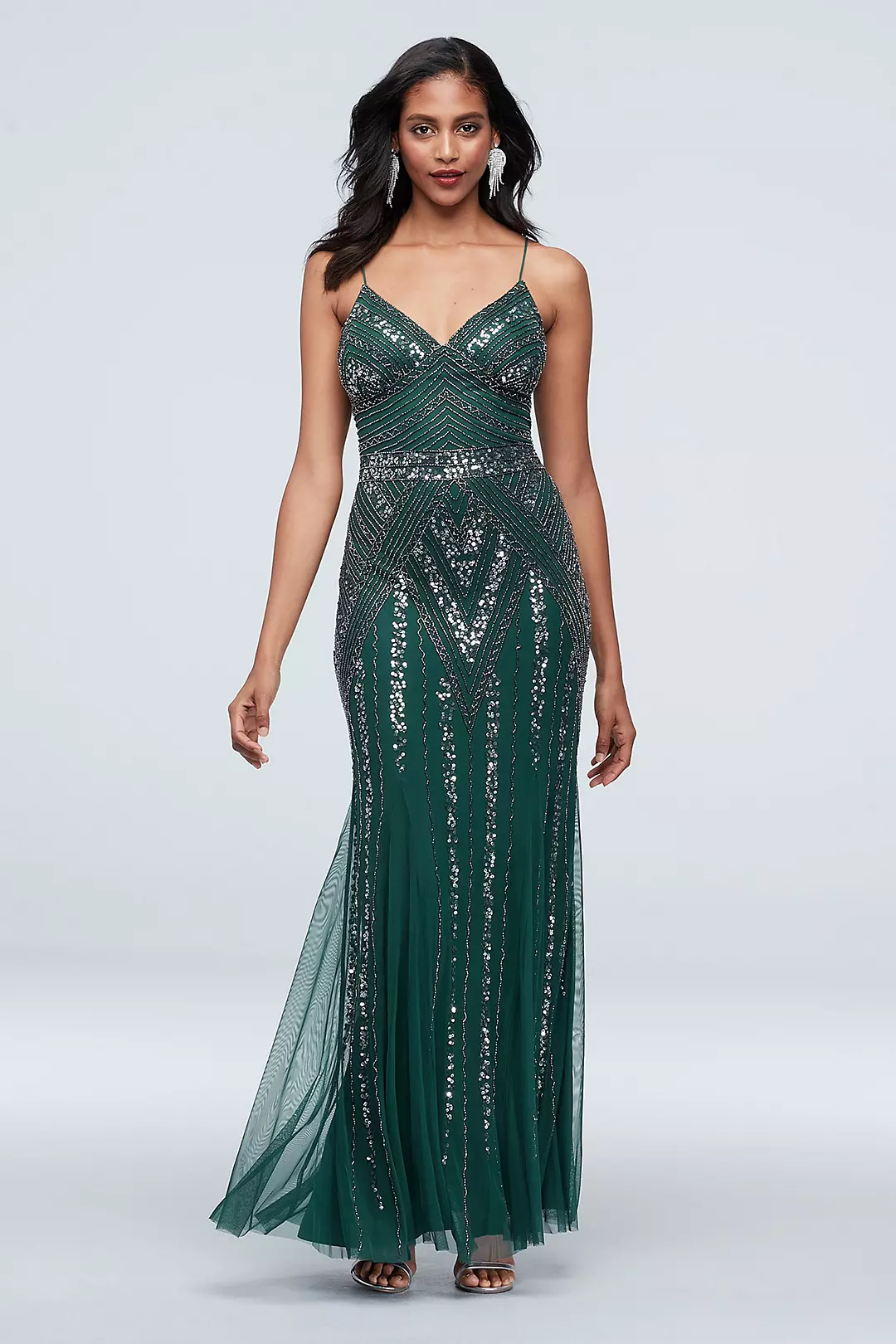 Deco Beaded Mesh A-Line Gown with Godet Skirt - Image 4