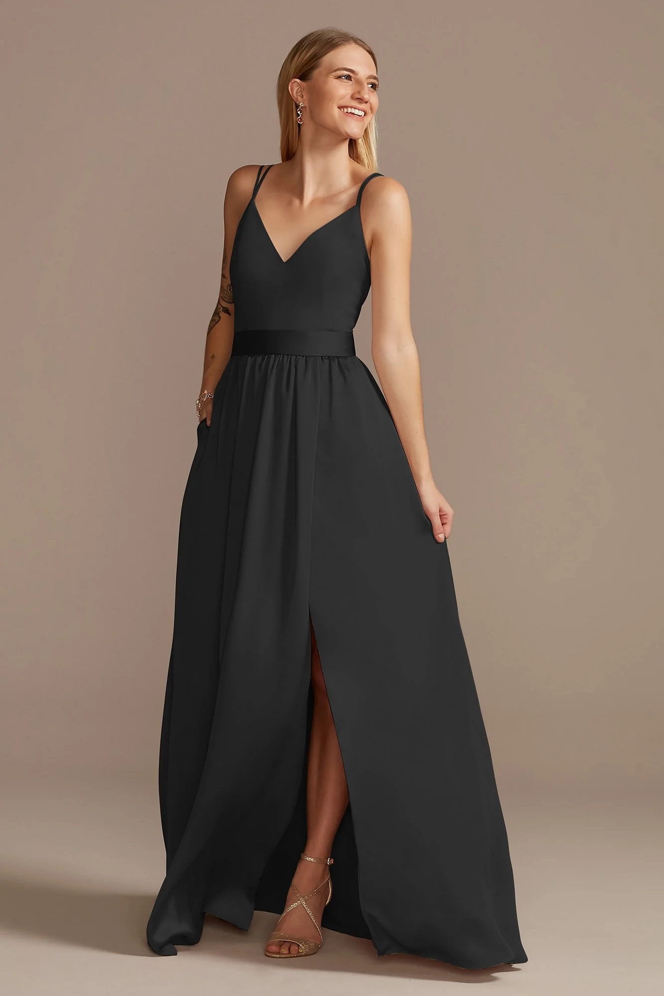 Double Spaghetti Strap Charmeuse Bridesmaid Dress - Image 31