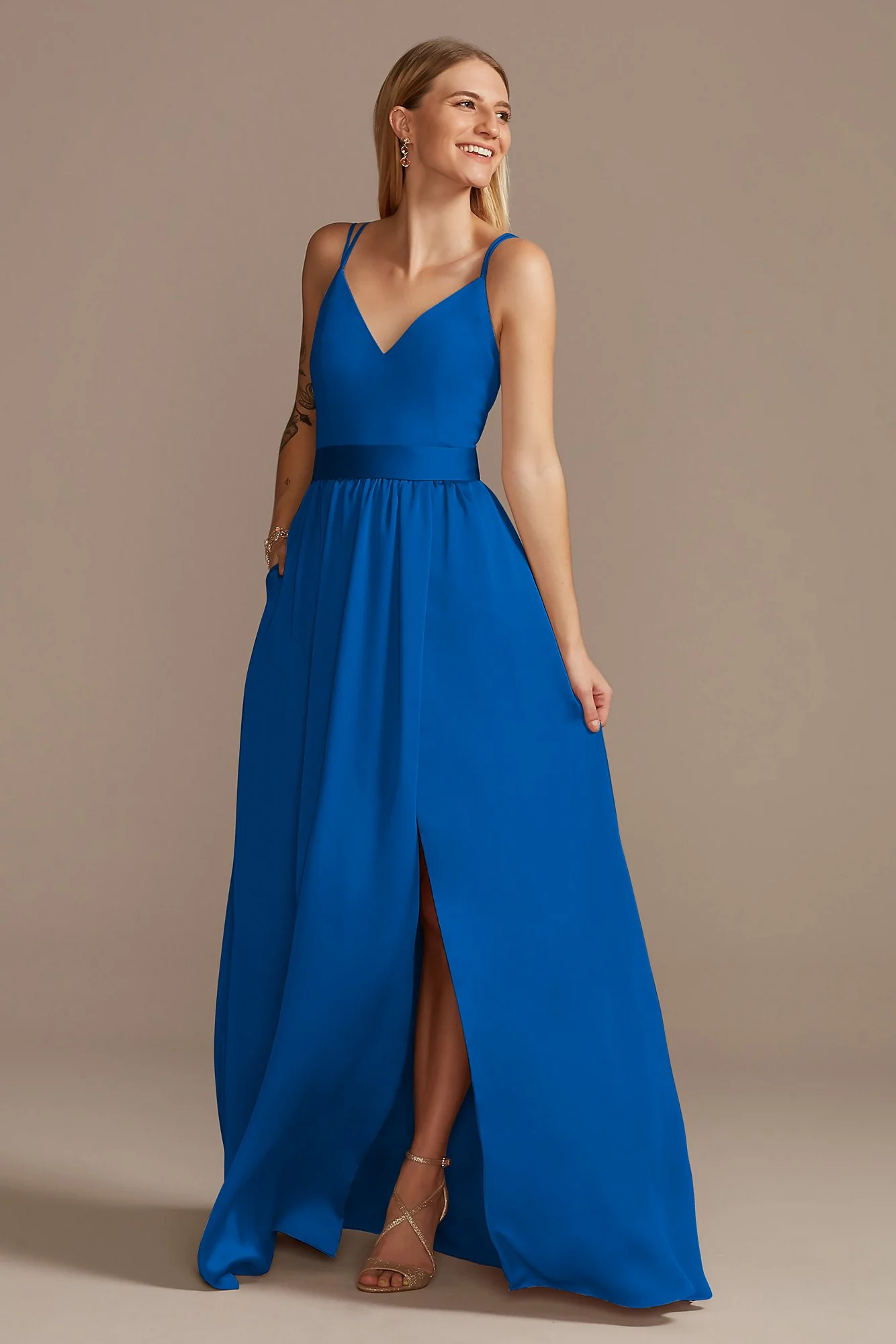 Double Spaghetti Strap Charmeuse Bridesmaid Dress - Image 46