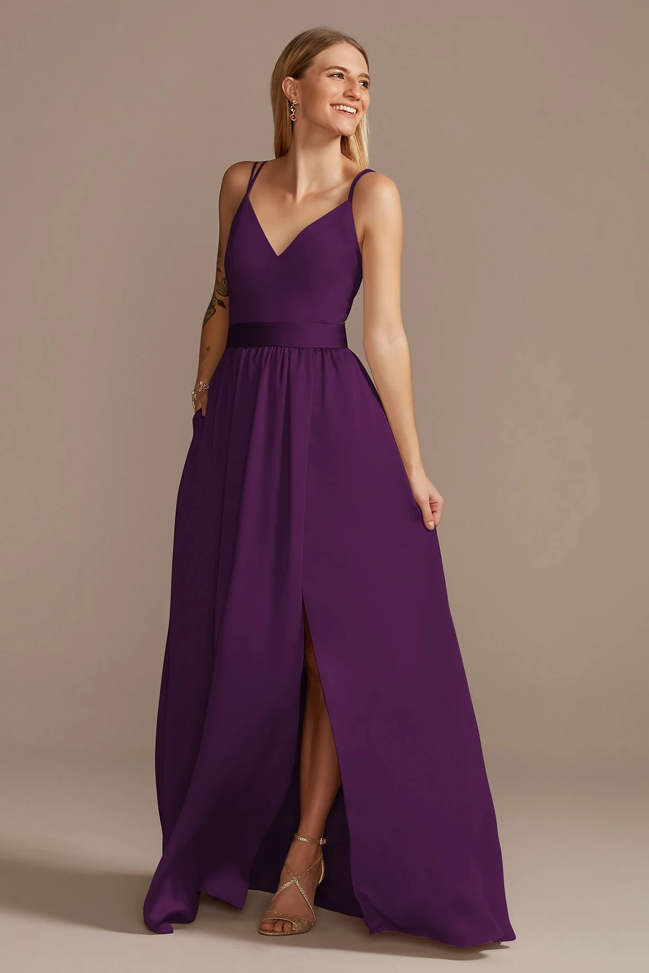 Double Spaghetti Strap Charmeuse Bridesmaid Dress - Image 51
